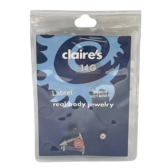new Claire’s Body Jewelry 𖦹 14G Steel Labret Set 𖦹 Clear Pink Black Ball End - Picture 7 of 13